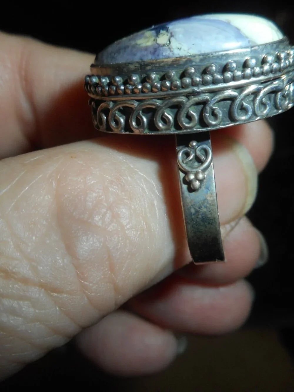 GRAYS ON SILVER BAND, ORNATE, - Women Jewelry, SIZE  8 3/4- 9